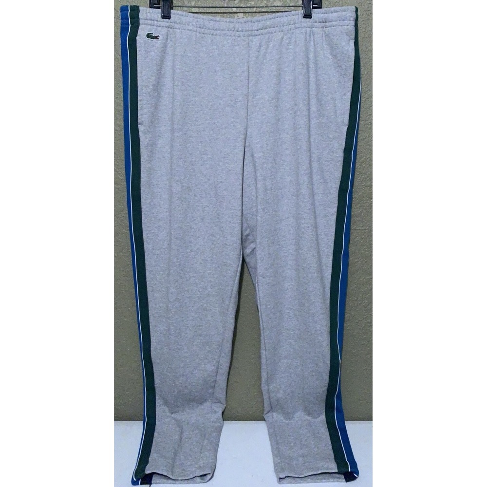 NEW Lacoste Sport Men's Size 2XL (7) Gray Striped Track Sweatpants Jogger XXL